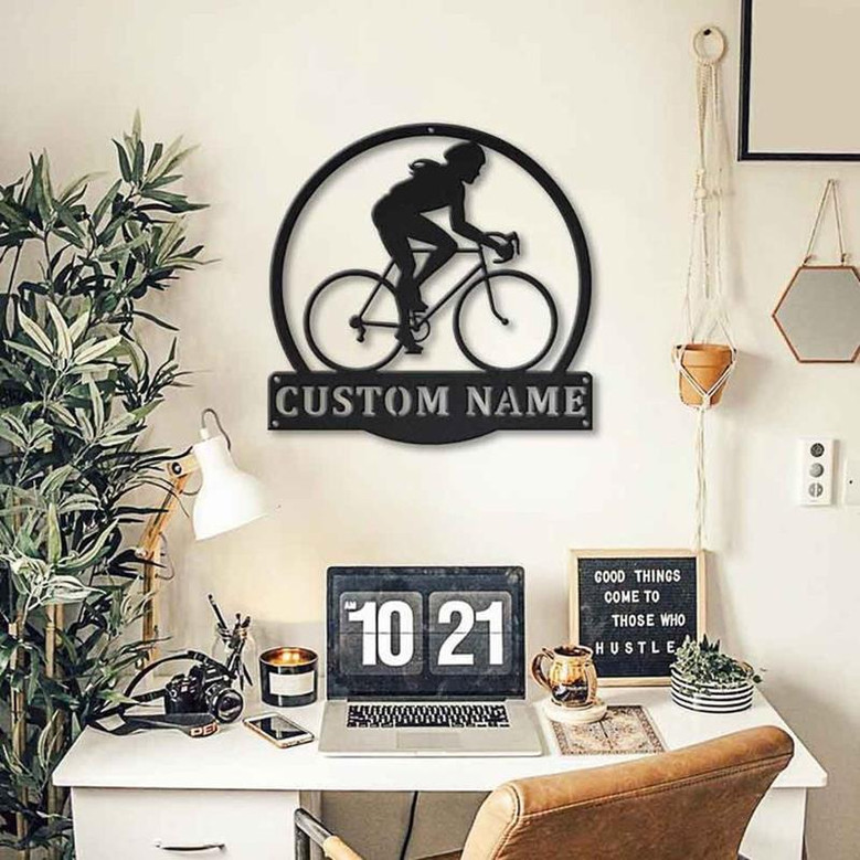 Women Cycling Monogram Metal Sign Art,Women Cycling Metal Sign, Housewarming Outdoor Metal
