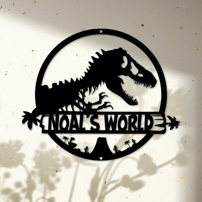 T-Rex Dinosaur Metal Wall Art, Personalized T-Rex Metal Sign, Kids Room Decoration, Dino Lover Gift For Children