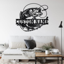 Custom Bass Fishing Metal Wall Art, Personalized Bass Fishing Name Sign Decoration For Room, Bass Fishing Home Decor, Custom Bass Fishing
