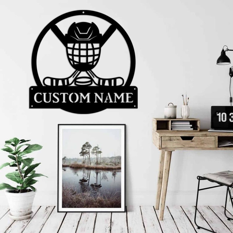 Custom Name Sign, Personalized Hockey Name Sign, Personalized Metal Name Sign, Hockey Wall Hanger, Nursery Decor, Sports Home Decor, Gift