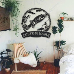Personalized Puffer Fishing Fish Pole Metal Sign Art | Custom Puffer Fishing Fishing Metal Sign | Puffer Fishing Gift