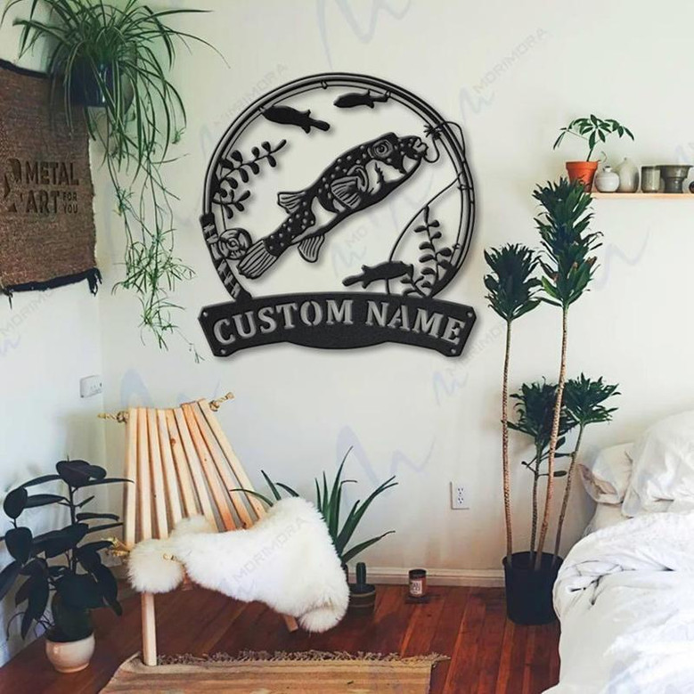 Personalized Puffer Fishing Fish Pole Metal Sign Art | Custom Puffer Fishing Fishing Metal Sign | Puffer Fishing Gift