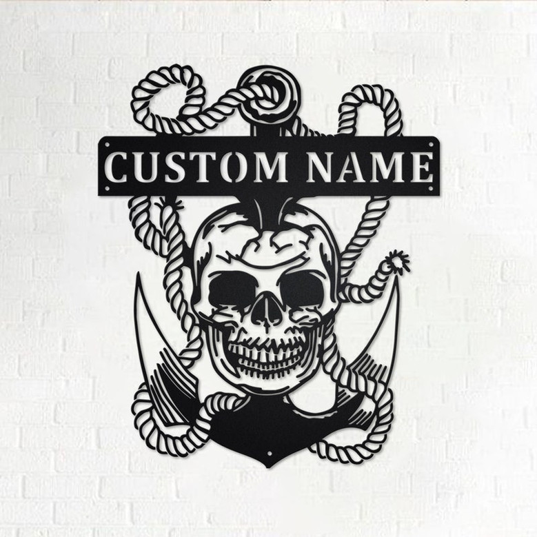 Custom Skull And Anchor Metal Wall Art, Personalized Anchor Name Sign Decoration For Room, Anchor Metal Home Decor, Custom Anchor, Anchor