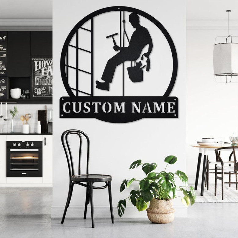 Custom Building Glass Cleaner Metal Wall Art, Personalized Glass Cleaner Name Sign Decoration For Room, Glass Cleaner Metal Home Decor