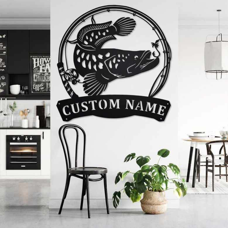 Custom Snakehead Fish Metal Wall Art, Personalized Snakehead Fish Name Sign Decoration For Room, Fishing Metal Home Decor, Custom Snakehead