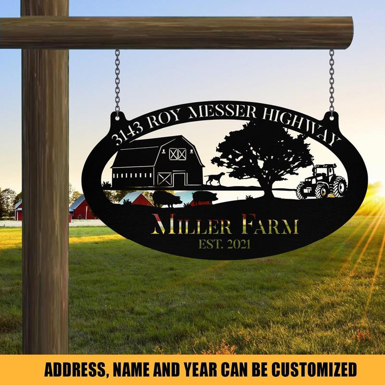 Personalized Metal Farm Sign Barn Dog Pig Tractor Monogram Custom Outdoor Farmhouse Front Gate Wall Decor Art Gift