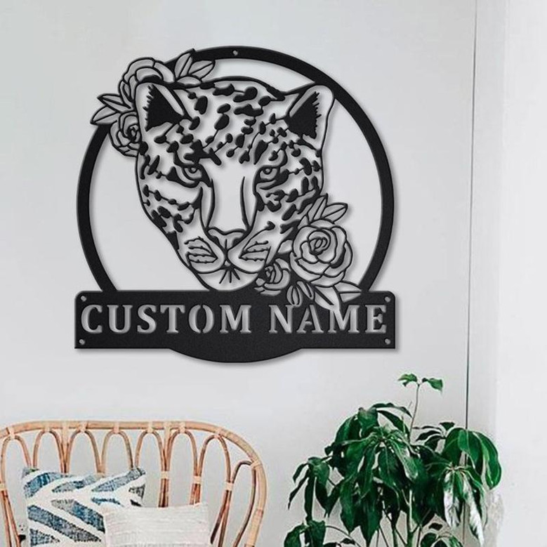 Personalized Leopard With Flower Metal Sign Art | Custom Leopard With Flower Metal Sign | Leopard Gift | Birthday Gift | Decor Decoration