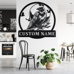 Custom Raven Bird Metal Wall Art, Personalized Raven Name Sign Decoration For Room, Raven Home Decor, Custom Raven,Raven Metal Decor, Raven