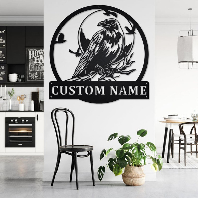 Custom Raven Bird Metal Wall Art, Personalized Raven Name Sign Decoration For Room, Raven Home Decor, Custom Raven,Raven Metal Decor, Raven