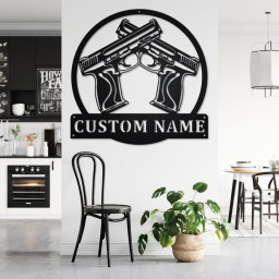 Custom 45 Caliver Handgun Metal Wall Art, Personalized Handgun Name Sign Decoration For Room, Handgun Home Decor, Custom 45 Caliver Handgun