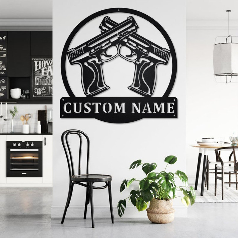 Custom 45 Caliver Handgun Metal Wall Art, Personalized Handgun Name Sign Decoration For Room, Handgun Home Decor, Custom 45 Caliver Handgun