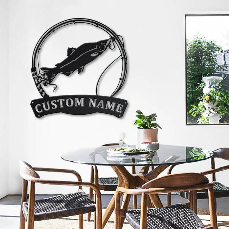 Personalized Humpies Salmon Fishing Fish Pole Metal Sign Art | Custom Salmon Fishing Metal Sign | Fishing Gift | Decor Decoration