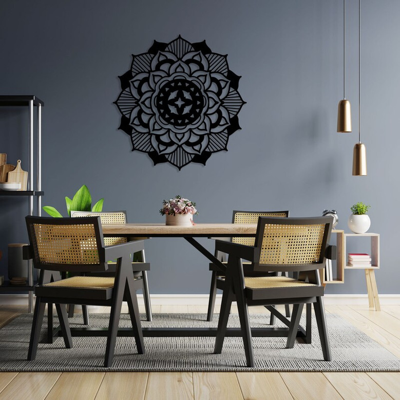 Black Mandala Metal Wall Decoration, Mandala Wall Hanging Art, Bohemian Wall Art, Spiritual Wall Art
