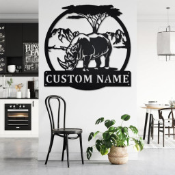 Custom Rhinoceros Metal Wall Art, Personalized Rhinoceros Name Sign Decoration For Room, Rhinoceros Home Decor, Custom Rhinoceros