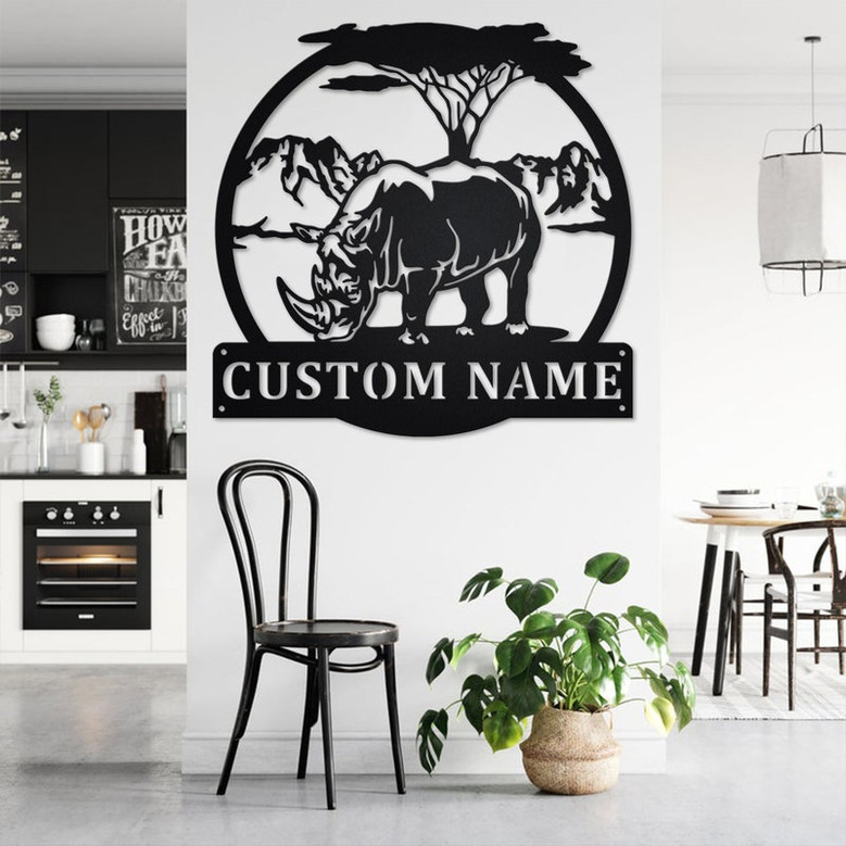 Custom Rhinoceros Metal Wall Art, Personalized Rhinoceros Name Sign Decoration For Room, Rhinoceros Home Decor, Custom Rhinoceros