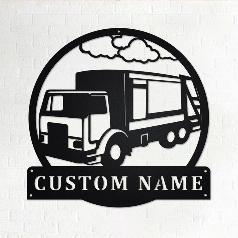 Custom Side Garbage Truck Metal Wall Art, Personalized Truck Driver Name Sign Decoration For Room, Side Garbage Truck Home Decor, Trucker