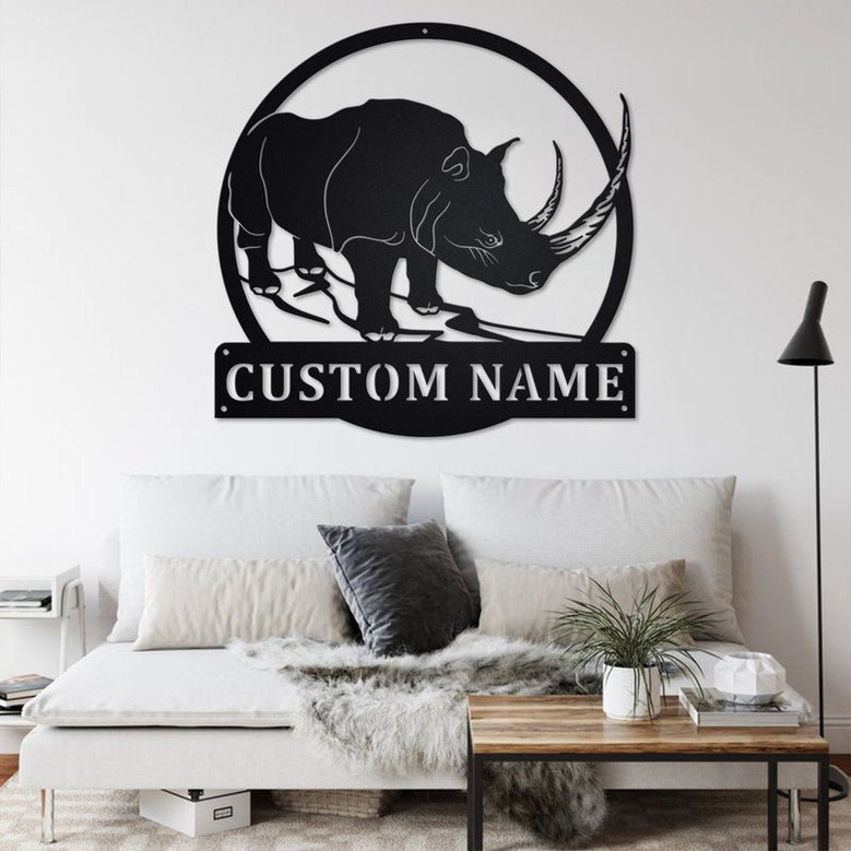 Custom Big Horn Rhino Metal Wall Art, Personalized Rhino Name Sign Decoration For Room, Rhino Metal Home Decor, Custom Rhino, Rhino Animals