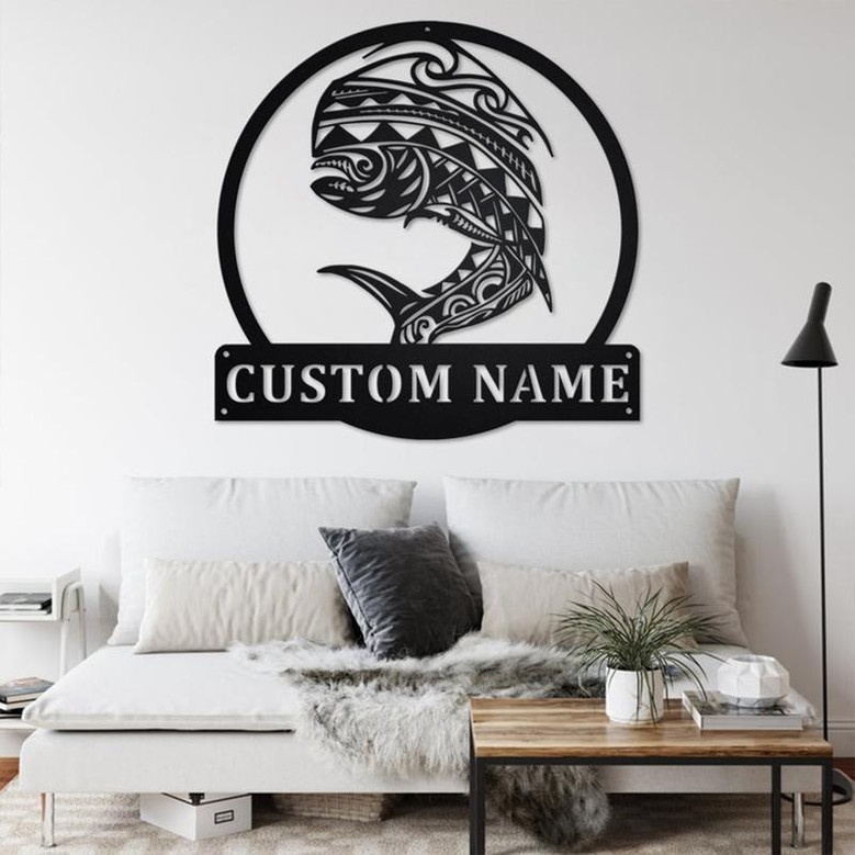 Custom Tribal Mahi Mahi Fish Metal Wall Art, Personalized Mahi Mahi Name Sign Decoration For Room, Mahi Mahi Home Decor, Custom Mahi Mahi