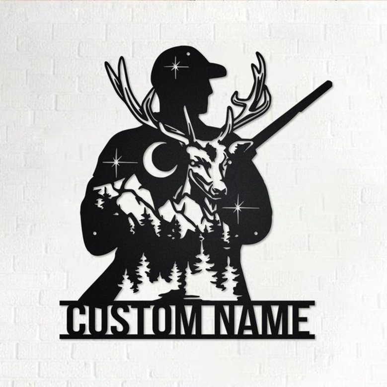 Custom Deer Hunter Metal Wall Art, Personalized Deer Hunter Name Sign Decoration For Room, Deer Hunter Home Decor, Custom Deer Hunter