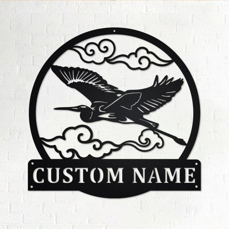 Custom Heron Flying Metal Wall Art, Personalized Heron Name Sign Decoration For Room, Heron Home Decor, Custom Heron, Heron Metal Decor