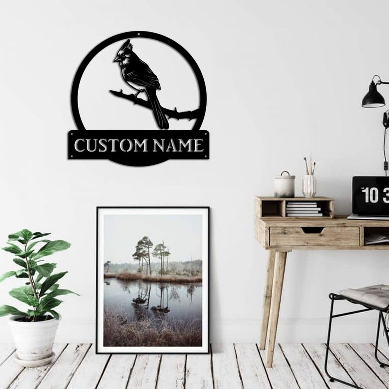 Personalized Cardinals Birds Monogram Metal Sign Art Custom Cardinals Birds Metal Sign Cardinals Birds Lover Sign Decoration For Living Room