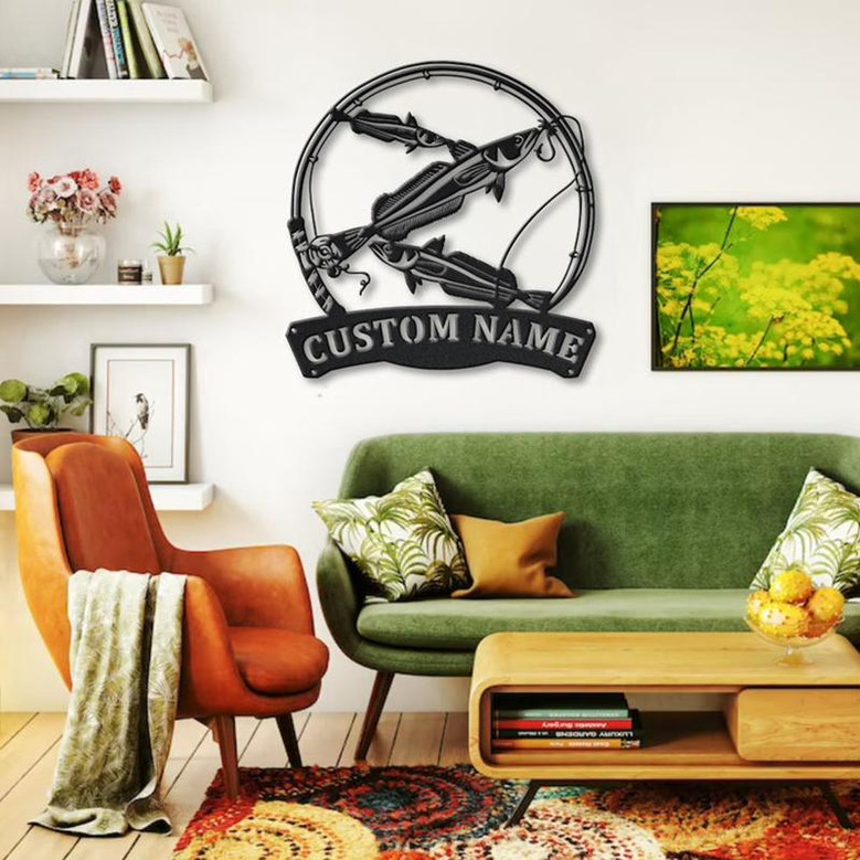 Personalized Haike Fishing Fish Pole Monogram Metal Sign Art , Haike Fishing Fish Metal Sign , Fishing Lover Sign Decoration For Living Room