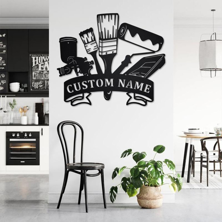 Custom Wall Painting Tools Metal Wall Art, Personalized Painter Name Sign Decoration For Room, Wall Painting Metal Home Decor,Custom Painter