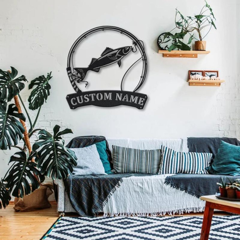 Personalized Sablefish Fishing Fish Pole Metal Sign Art | Custom Sablefish Fishing Metal Sign | Fishing Gift | Decor Decoration