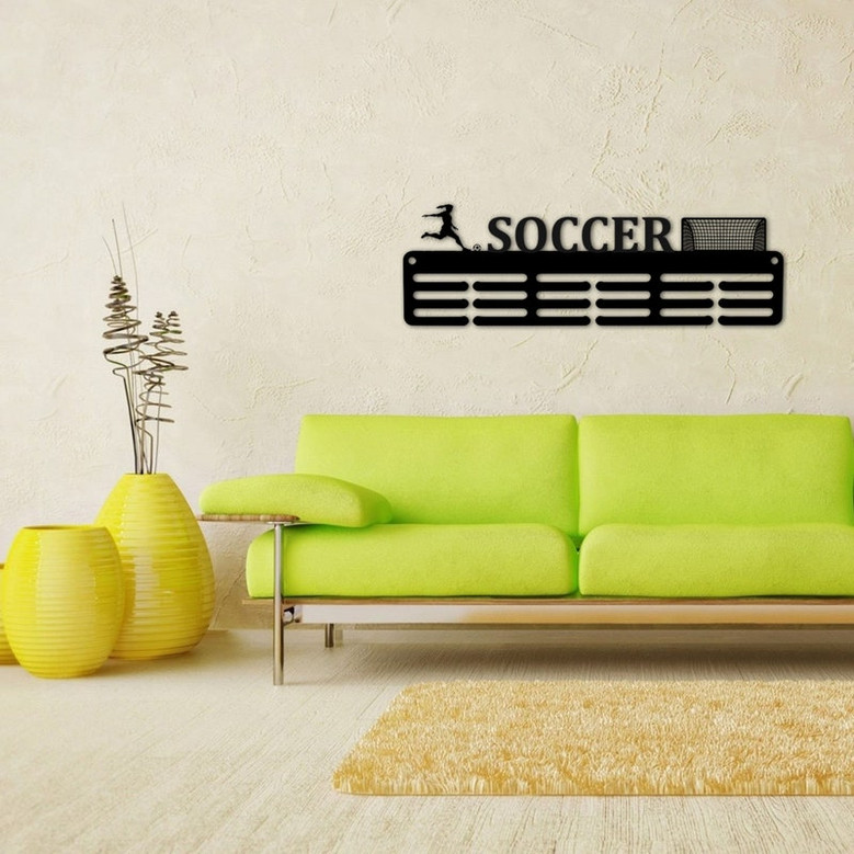 Customized Girls Soccer Sport Medal Hanger Metal sign - 12 Rungs for medals & Ribbons, Show Team Spirit, metal sign, art, wall decor