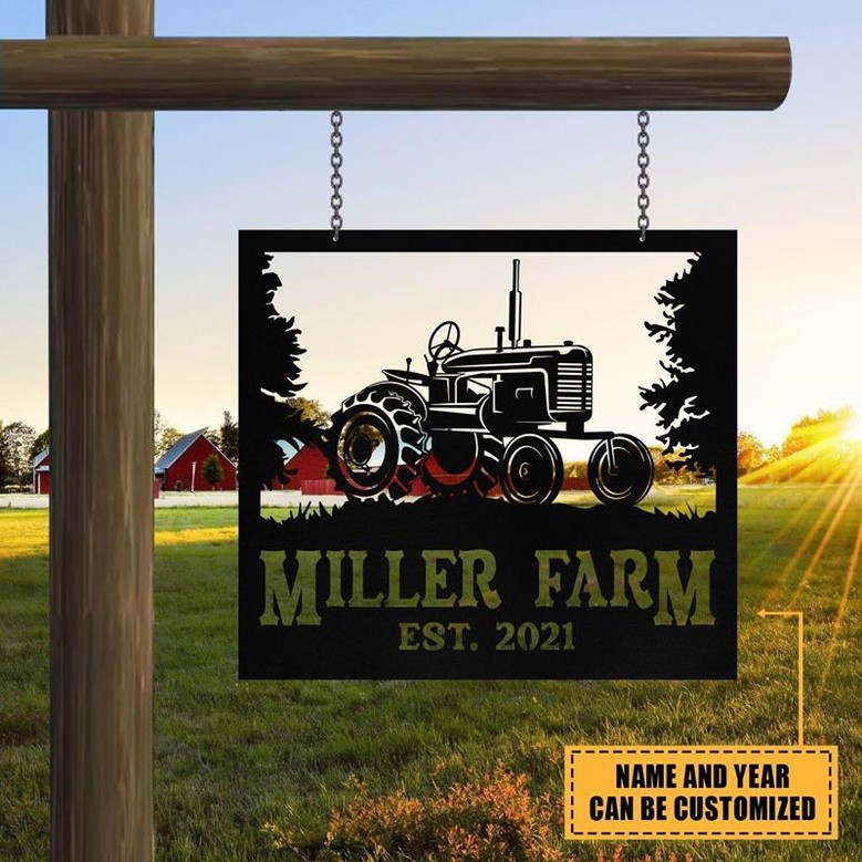 Personalized Metal Farm Sign Tractor Monogram Custom Outdoor Farmhouse Front Gate Ranch Stable Wall Decor Art Gift