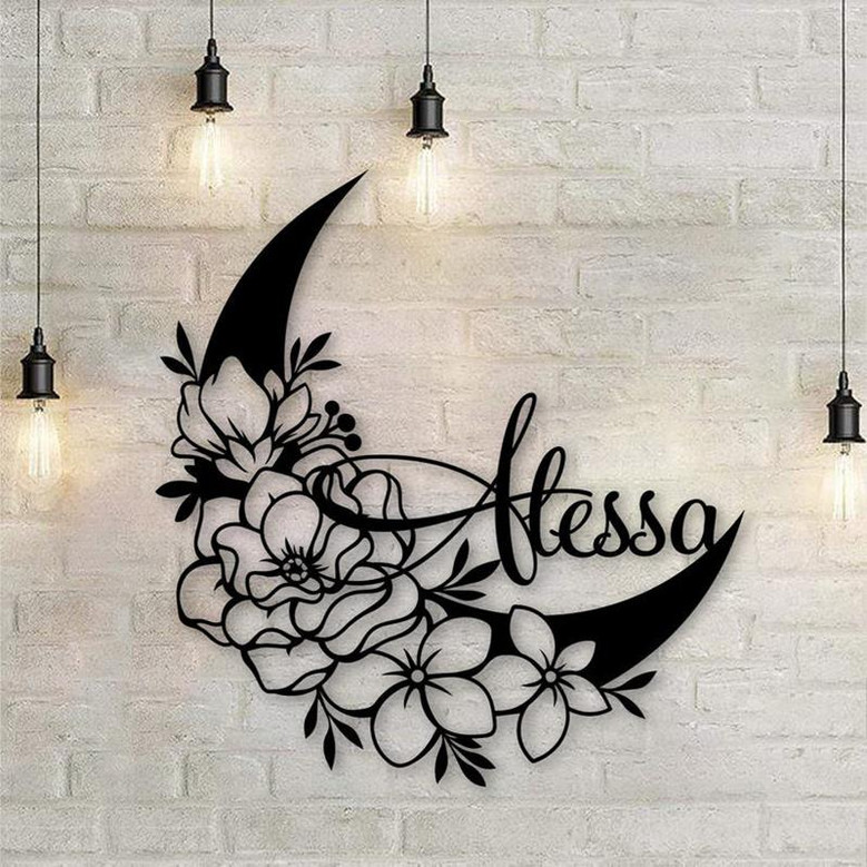 Personalized Moon Metal Sign, Personalized Name Sign, Garden Moon Sign