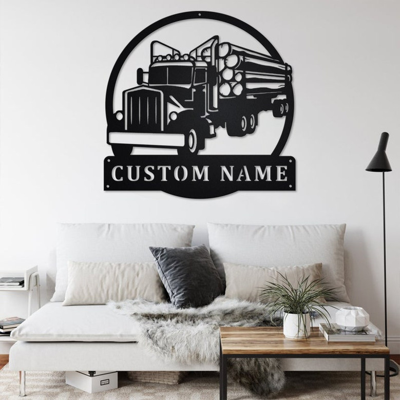Custom Log Truck Metal Wall Art, Personalized Truck Driver Name Sign Decoration For Room, Log Truck Home Decor. Custom Truck, Trucker Gift