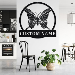 Custom Butterfly Skull Metal Wall Art, Personalized Butterfly Name Sign Decoration For Room, Butterfly Home Decor, Custom Butterfly Skull