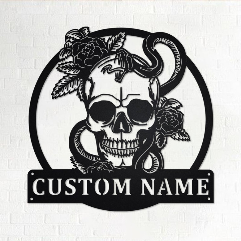 Custom Skull With Snake Metal Wall Art, Personalized Snake Name Sign Decoration For Room, Snake Home Decor, Custom Skull With Snake