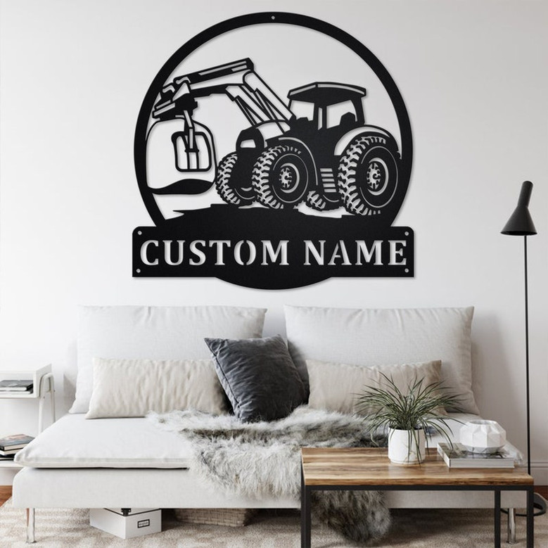 Custom Tractor Front Loader Metal Wall Art, Personalized Front Loader Name Sign Decoration For Room, Front Loader Metal Home Decor