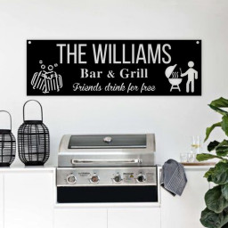 Personalized Bar & Grill Friends Drink for Free Metal Sign-Rustic BBQ Decor with Vintage Distressed Look-Meat and Beer Lover Gifts