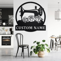 Custom Floral Sewing Machine Metal Wall Art, Personalized Sewing Name Sign Decoration For Room,Sewing Metal Home Decor,Custom Sewing Machine