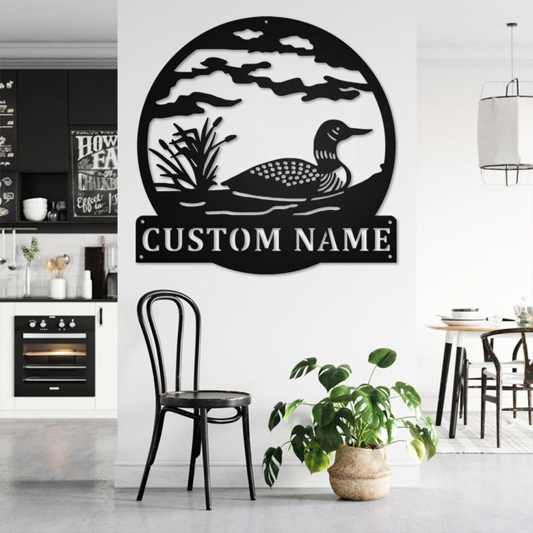 Custom Loon Wildlife Metal Wall Art, Personalized Loon Duck Name Sign Decoration For Room, Loon Duck Home Decor, Custom Loon Wildlife