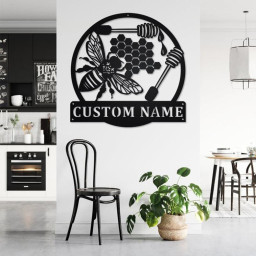 Custom Bee Honeycombs Metal Wall Art, Personalized Bee Honeycombs Name Sign Decoration For Room, Bee Honeycombs Home Decor, Custom Honey Bee