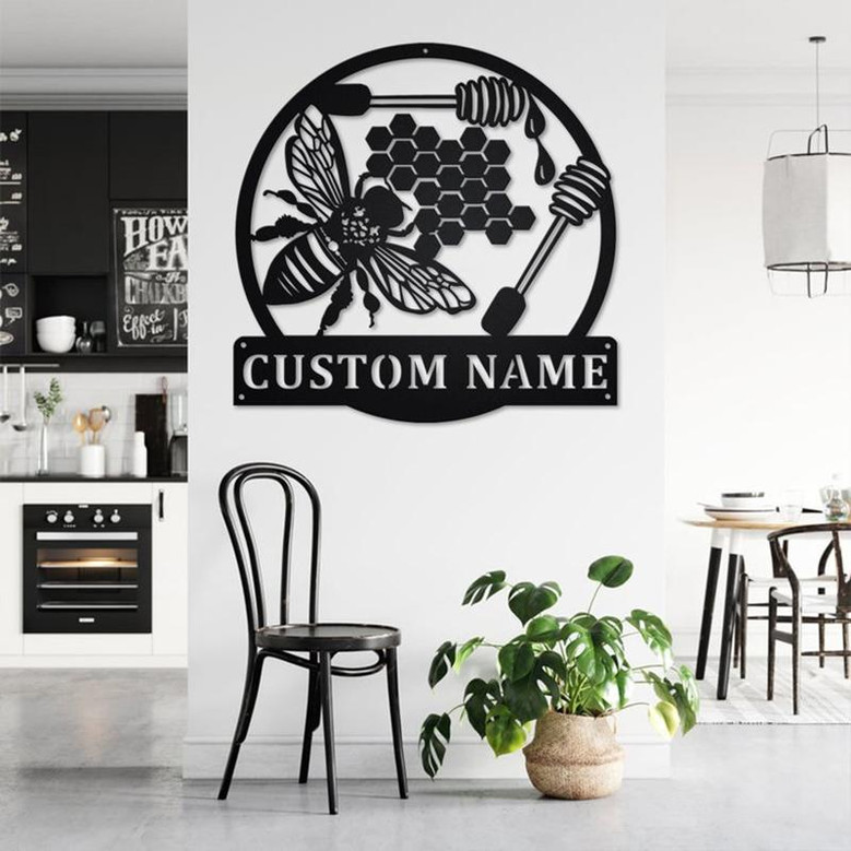 Custom Bee Honeycombs Metal Wall Art, Personalized Bee Honeycombs Name Sign Decoration For Room, Bee Honeycombs Home Decor, Custom Honey Bee