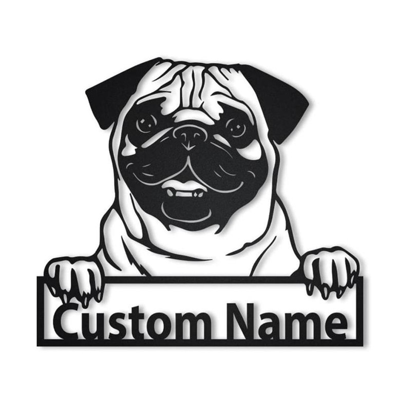 Personalized Pug Dog Cut Metal Sign, Dog Lover Custom Name Metal Wall Art, Laser Cut Metal Signs Pug Dog
