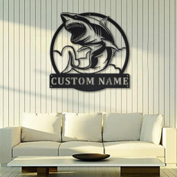 Personalized White Shark Monogram Metal Sign | Custom White Shark Metal Sign | Birthday Gift | Shark Sign