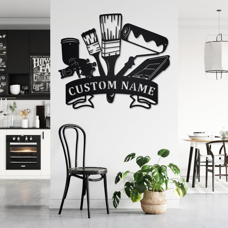 Custom Wall Painting Tools Metal Wall Art, Personalized Painter Name Sign Decoration For Room, Wall Painting Metal Home Decor,Custom Painter