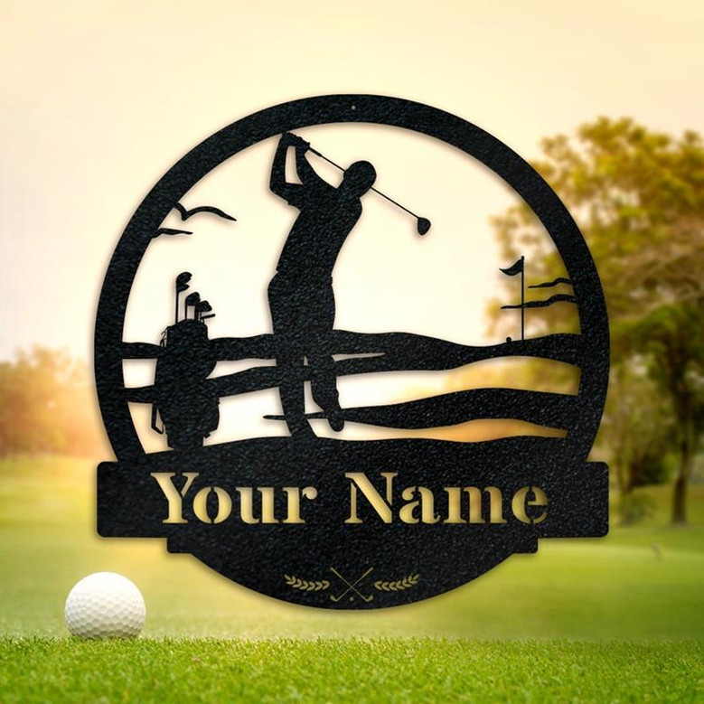 Men's Golf Custom Monogram Metal Sign, Wall Art Decor, Personalized Metal Sign