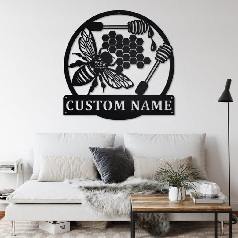 Custom Bee Honeycombs Metal Wall Art, Personalized Bee Honeycombs Name Sign Decoration For Room, Bee Honeycombs Home Decor, Custom Honey Bee