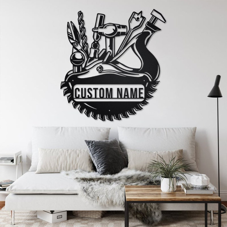 Custom Woodworking Metal Wall Art, Personalized Woodworker Name Sign Decoration For Room, Woodworking Metal Home Decor, Custom Woodworking