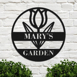 Personalized Gardener Name Metal Sign,Metal Tulip Flower Garden Sign,Custom Garden Signs, Metal Yard Art,Gardening Gifts,Yard Outdoor Decor