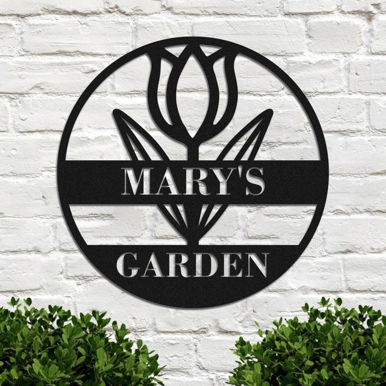 Personalized Gardener Name Metal Sign,Metal Tulip Flower Garden Sign,Custom Garden Signs, Metal Yard Art,Gardening Gifts,Yard Outdoor Decor