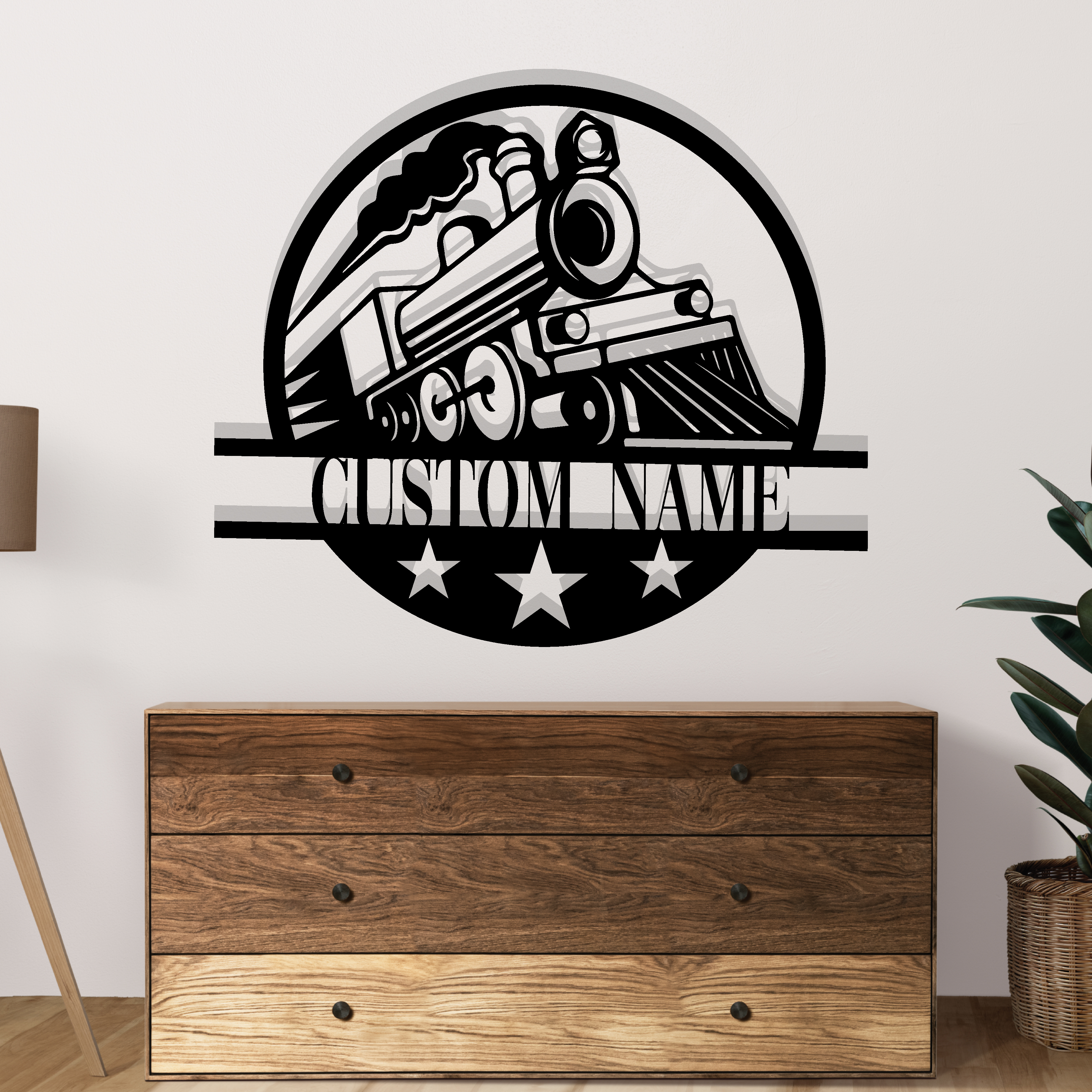Custom Train Metal Wall LED Lights Decor