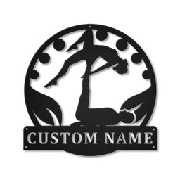 Personalized Acroyoga Monogram Metal Sign Art ,Custom Acroyoga Metal Sign, Acroyoga Lover Sign Decoration For Living Room